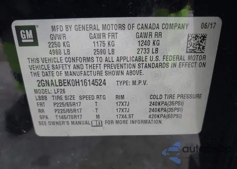 2017 Chevrolet Equinox Ls from USA, damaged, VIN 2GNALBEK0H1614524